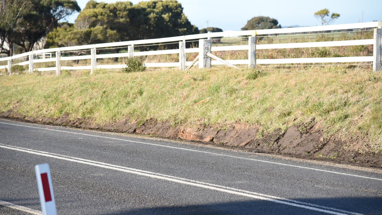 A crime scene at Pardoe Rd, Wesley Vale, where a Tasmanian man in his sixties was discovered deceased about 6am this morning. The man was dead on this verge, opposite a white Barina. Picture: Alex Treacy