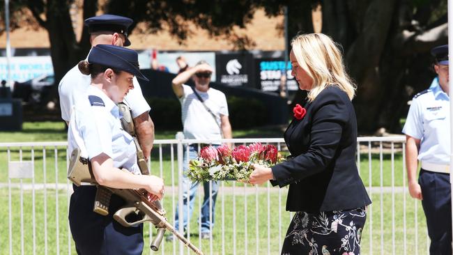 Lord Mayor Nuatali Nelmes Newcastle Remembrance Day ceremony at Civic Park on Wednesday, November 11, 2020. Picture: Peter Lorimer