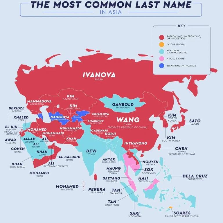 The most common last names in Asian countries. Picture: Net Credit