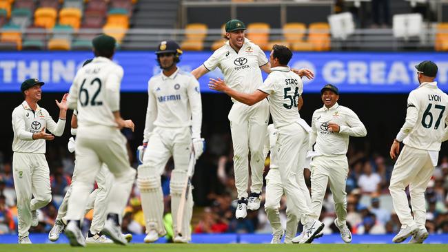 Mitchell Marsh celebrates with Mitchell Starc after catching Shubman Gill Picture: Getty Images