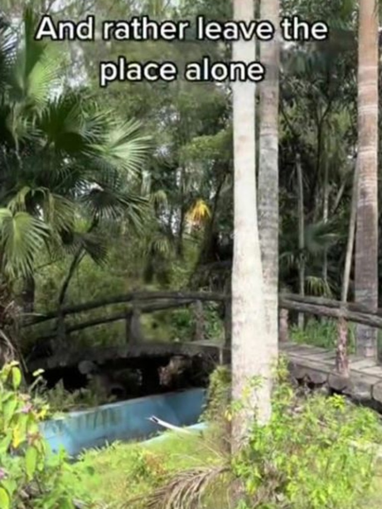 A bridge over one of the water slides.