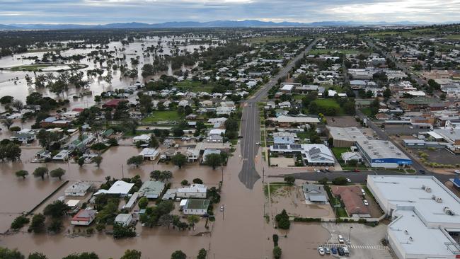 Floodwaters in the northeastern NSW town of Gunnedah. Picture: Amy Burling / Severe Weather Australia