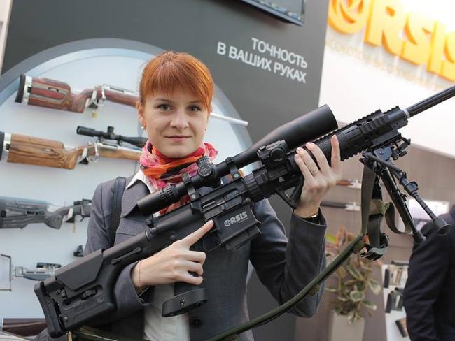 Maria Butina pictured holding a gun. Maria has been charged with spying in the US. Picture: Supplied/ Facebook.