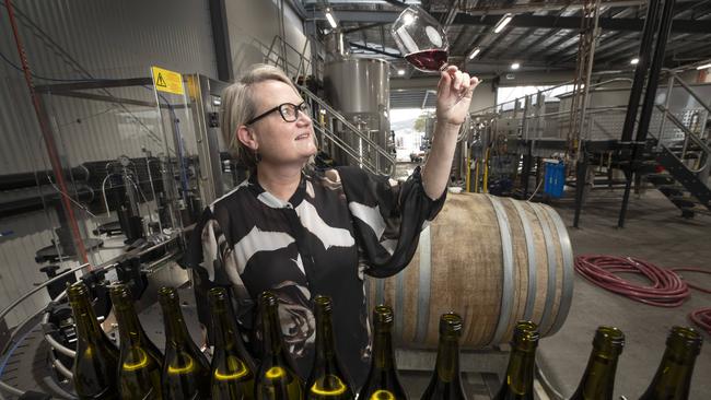 Wine Tasmania CEO Sheralee Davies at Pressing Matters winery, Tea Tree. Picture: Chris Kidd