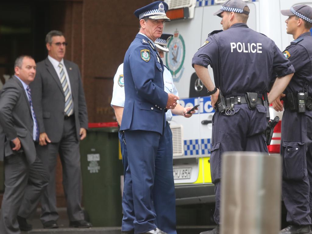 NSW police commissioner Andrew Scipione visits Martin place after the siege ended. Picture: John Grainger