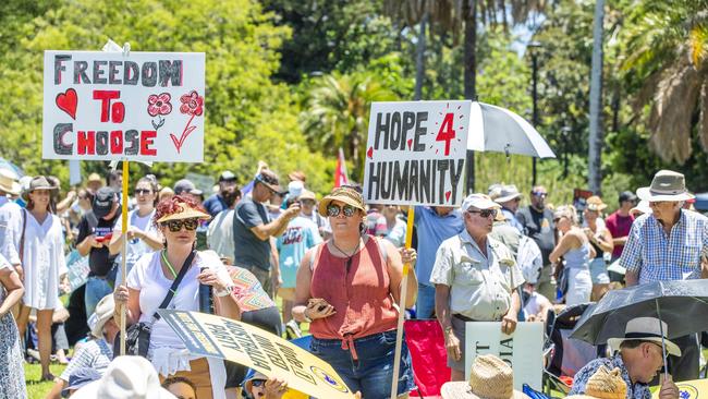 The Freedom Rally in the Brisbane CBD on Saturday. Picture: Richard Walker
