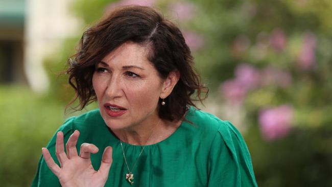 Minister for Communities and Housing Leeanne Enoch speaks to the journalists at a social housing announcement in Brisbane. Picture: Lachie Millard