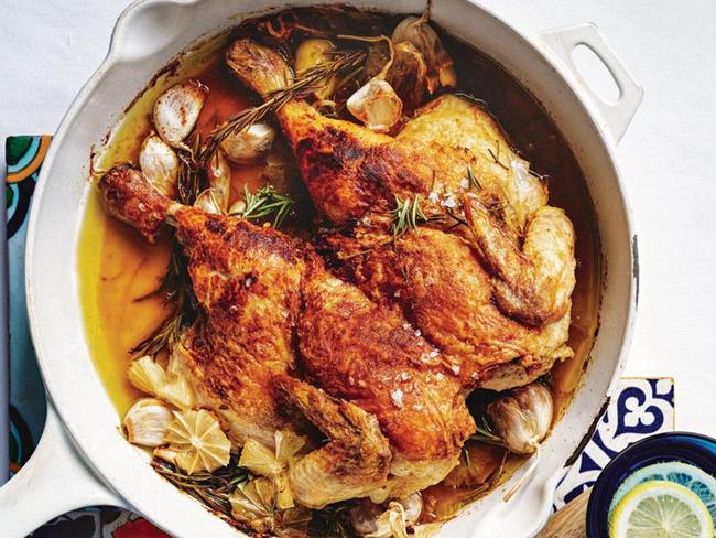 Roast chicken with lemon and rosemary.