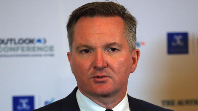 Shadow treasurer Chris Bowen MP speaks during a press conference at the Australian's outlook conference at the Grand Hyatt, last night. Picture: Aaron Francis