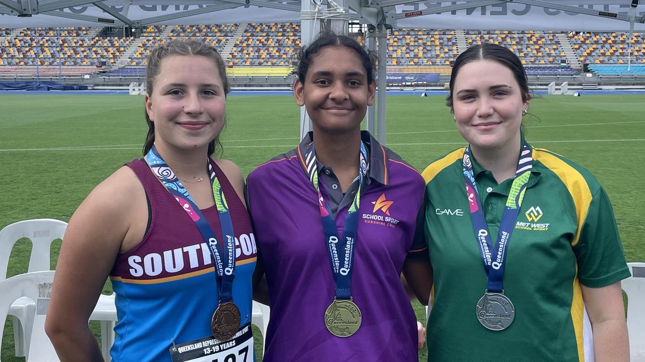 Olivia Windolf, Clontarf Beach SHS’s Nahkiyha Walit-Mullins, middle, and Gabriela Marczyk.