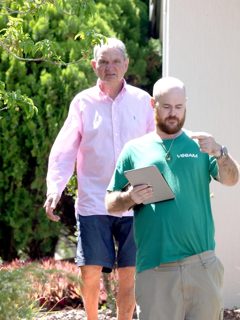 Paul Pisasale appearing outside of his Brassall home after his release on parole. Photo Steve Pohlner