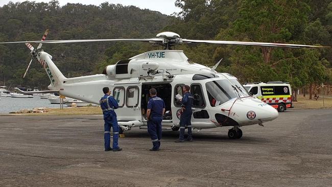 Emergency rescue in Ku-ring-gai National Park. Picture: Mark Walker