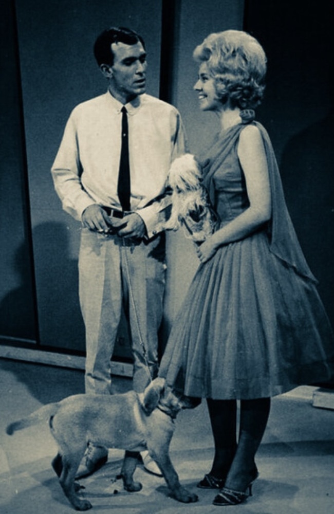 Australian singer Judy Cannon with John Laws on a TV show in the late 1950s or early 1960s. Picture: Supplied