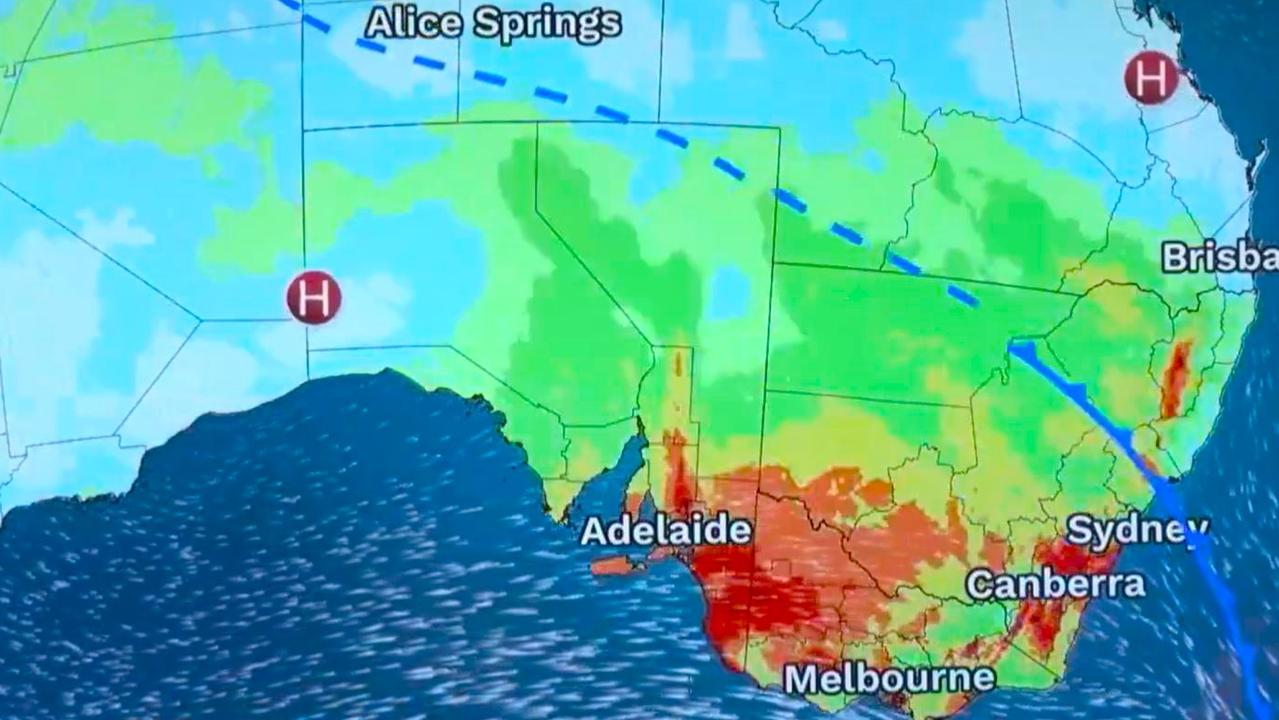 On Wednesday heavy wind gusts will move from South Australia into Victoria and NSW. Picture: BOM.