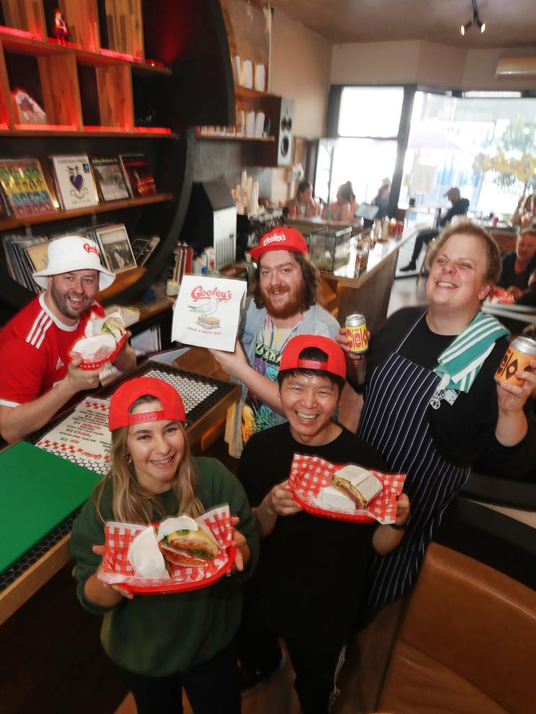 Clockwise from top left: Gooley’s co-owner Tom Beattie with PJ, Sam Seitz, Harper Doodson and Rihei Ito. Picture: Alan Barber.