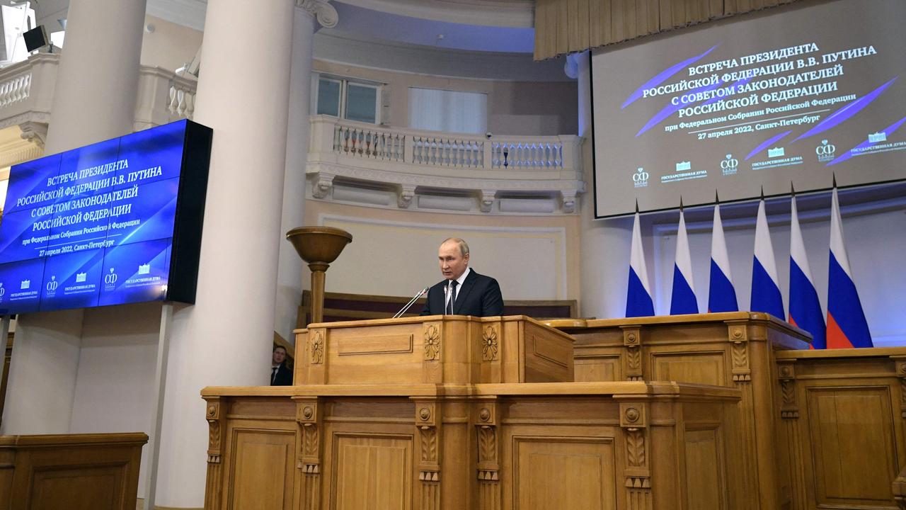 Russian President Vladimir Putin gives a speech at a meeting of advisory council of the Russian parliament. Picture: Alexey Danichev / Sputnik / AFP