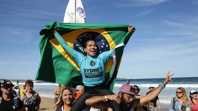 Silvana Lima of Brazil celebrates victory at the Sydney International Women's Pro.