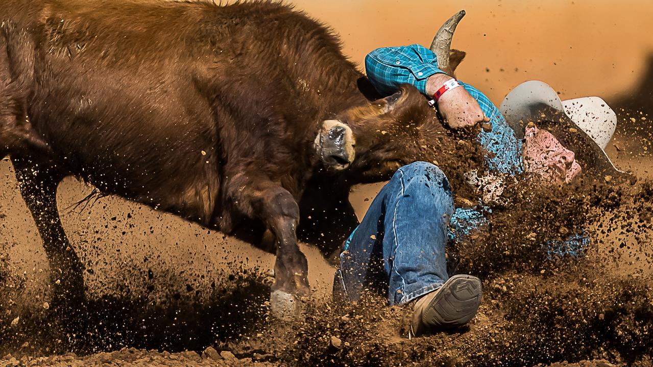 Townsville's Luke Ford competing in the steer wrestling during a past Mount Isa Rodeo event. Picture: Stephen Mowbray Photography