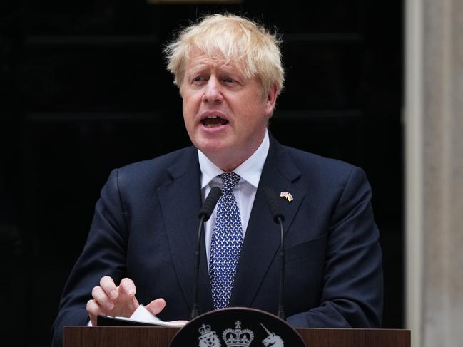 UK Prime Minister Boris Johnson addresses the nation as he announces his resignation outside 10 Downing Street on July 7, 2022. Picture: Getty Images