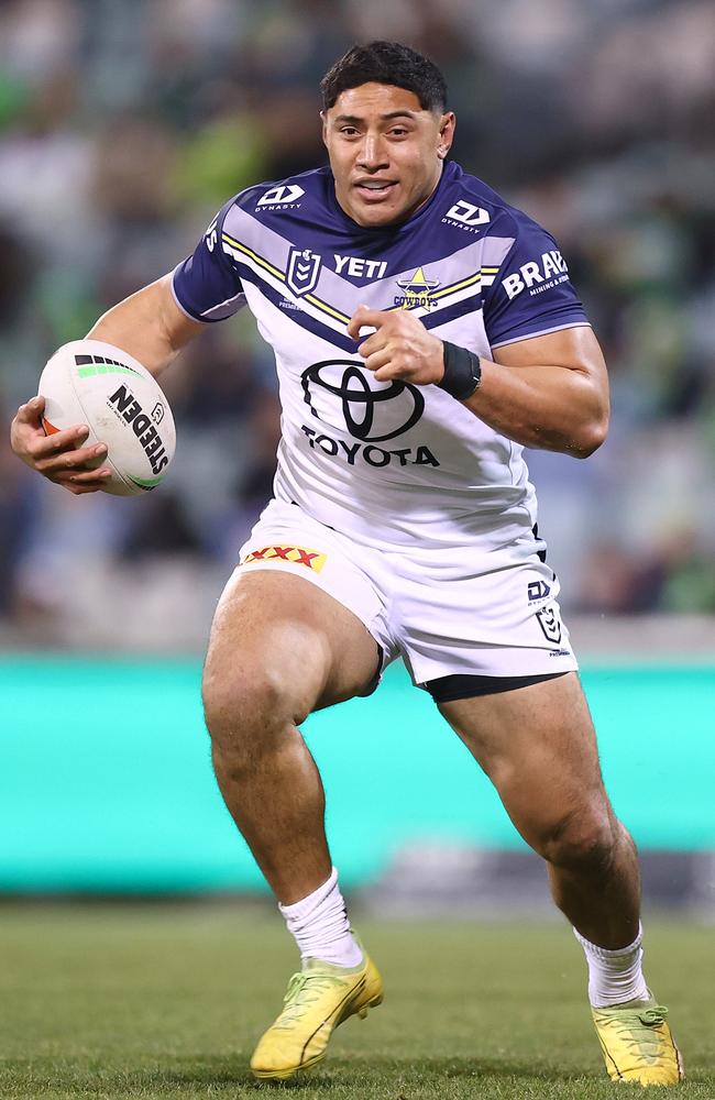 CANBERRA, AUSTRALIA - JUNE 14: Jason Taumalolo of the Cowboys in action during the round 15 NRL match between Canberra Raiders and North Queensland Cowboys at GIO Stadium, on June 14, 2024, in Canberra, Australia. (Photo by Mark Nolan/Getty Images)