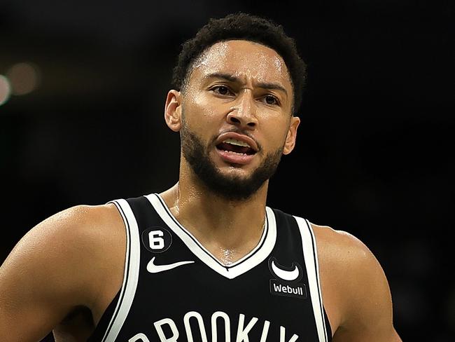 MILWAUKEE, WISCONSIN - OCTOBER 12: Ben Simmons #10 of the Brooklyn Nets reacts to an officials call during the first half of a preseason game against the Milwaukee Bucks at Fiserv Forum on October 12, 2022 in Milwaukee, Wisconsin. NOTE TO USER: User expressly acknowledges and agrees that, by downloading and or using this photograph, User is consenting to the terms and conditions of the Getty Images License Agreement. (Photo by Stacy Revere/Getty Images)