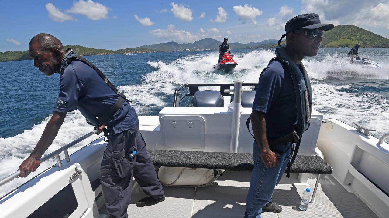 PREMIUM CONTENT - NEWS.COM OUT, THE AUSTRALIAN OUT EMBARGO FOR CHARLES MIRANDA STORY Ex Cairns to News Corp,   31.03.2018 (requested Neil Bennett)Gun Running from Australia to PNG in Lead Up to APEC -  PICS by  BRIAN CASSEY , story Charles MirandaRoyal Papua New Guinea Constabulary water police officers on their new vessel PPV Manning patrol PNG's waters along with other officers on their new patrol ski vessels.