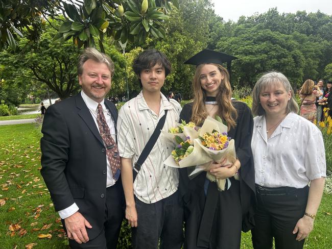 Shawn McKenzie, Jurgen Winata, Victoria McKenzie and Amanda McKenzie at the University of Melbourne's Faculty of Architecture, Building and Planning graduation ceremony at the Royal Exhibition Building on December 6, 2024. Picture: Harvey Constable