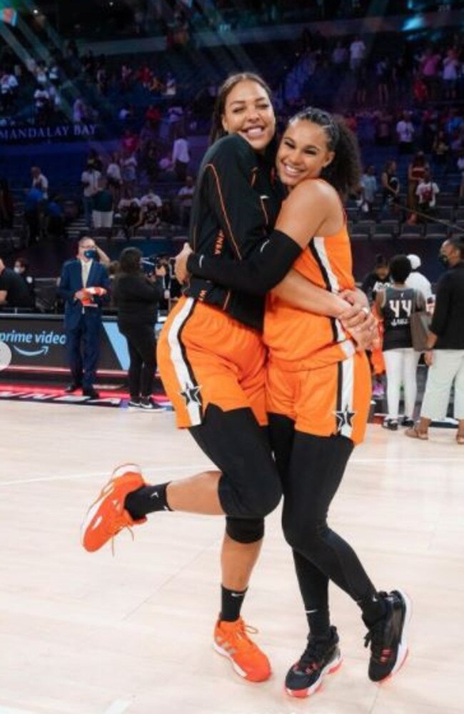 Liz Cambage, left, in Las Vegas, Nevada, at the WNBA All-Star game. Source: Instagram /ecambage