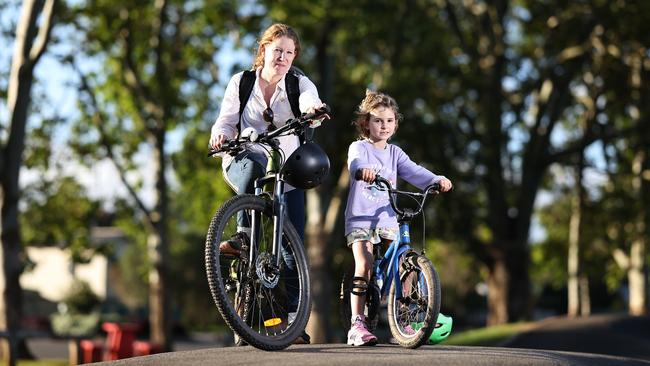 Autumn weather in Far North Queensland has seen temperatures drop, with late afternoon winds bringing a cool breeze to the entire region. Mistral Fahey and her daughter Ezrah Fahey, 8, wore long sleeve shirts to stay warm in the cold weather while out riding their bikes at the Malanda pump track in the afternoon. Picture: Brendan Radke