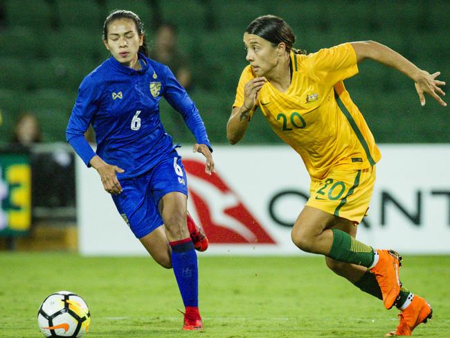 Sam Kerr in action for the Matildas. Pic: AAP