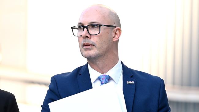 Queensland DNA lab reporting scientist Tom Nurthen leaves Brisbane Magistrates Court after the DNA Inquiry on Monday. Picture: NCA NewsWIRE / John Gass