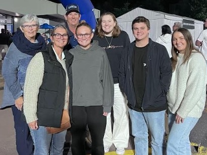 Taryn Roberts with her support crew at the Olympic swimming trials in Brisbane.