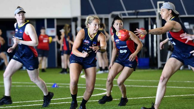 Adelaide Crows in action during their first training session on Wednesday.ining session of the new season. Pictured at AAMI Park, West Lakes. Picture: Bianca De Marchi