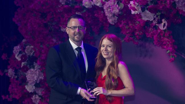 Regan Merka wins the Entrepreneurs Award presented by the Star Gold Coast Mark Mackay at the Gold Coast Bulletin Women of the Year Awards by Harvey Norman. Picture: Glenn Campbell