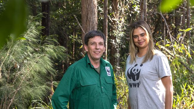 Towards Two Billion Trees senior manager Stuart Blanch and model Samantha Harris are calling on governments to protect forests. Picture: Quentin Jones/thinkMammoth