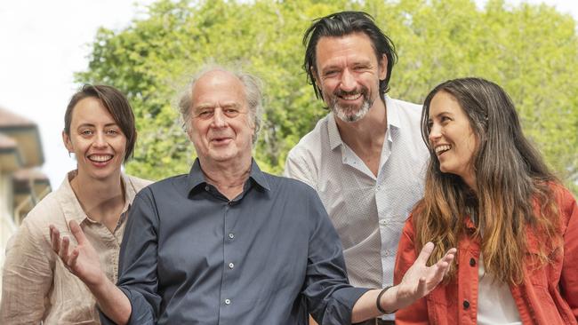 Michael Gudinski with Missy Higgins, Paul Dempsey of Something For Kate, and Gordi. Picture: Rob Leeson