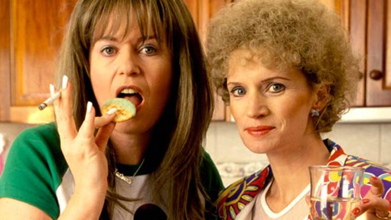 Kath and Kim in the famous kitchen, which is now partially demolished.