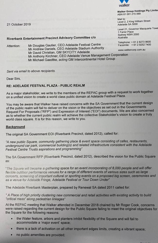 The letter from Walker Corp chief operating officer David Gallant..