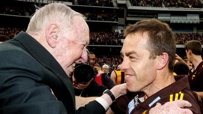 John Kennedy celebrates with Alistair Clarkson after the 2013 Grand Final.