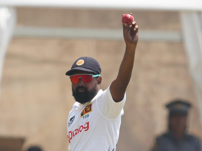 Prabath Jayasuriya took five wickets as Australia collapsed on day three. Picture: Getty Images