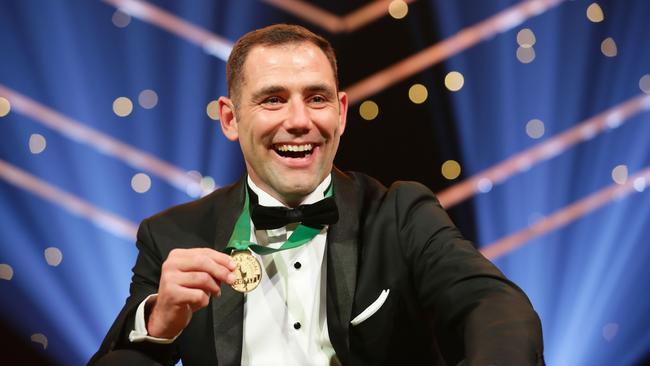 Cameron Smith poses with his 2017 Dally M Medal.