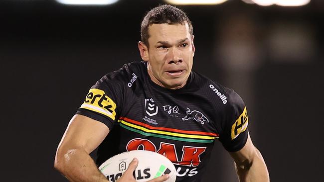 SYDNEY, AUSTRALIA - JULY 02:  Brent Naden of the Panthers runs the ball during the round 16 NRL match between the Penrith Panthers and the Parramatta Eels at BlueBet Stadium on July 02, 2021, in Sydney, Australia. (Photo by Mark Kolbe/Getty Images)