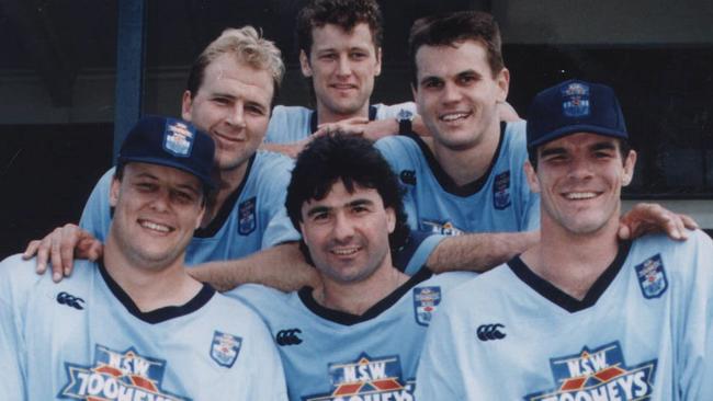 NSW players Glenn Lazarus, Paul Sironen, Brad Mackay, Benny Elias, Paul Harragon and Ian Roberts.