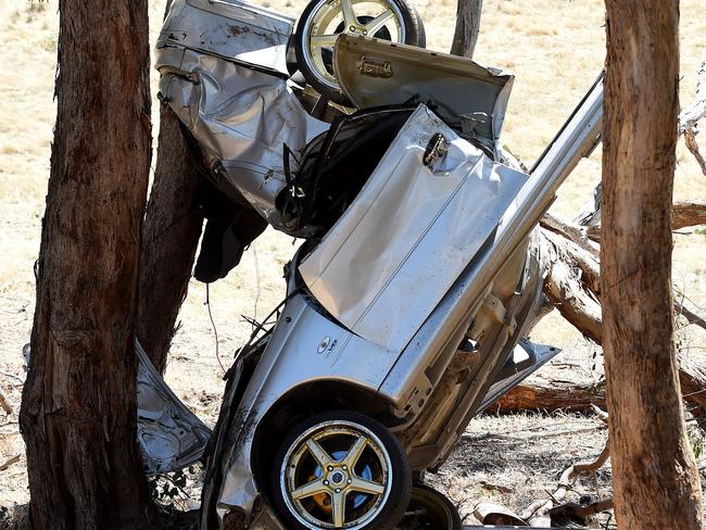 The car was airborne for some distance before slamming into a tree. Picture: Nicole Garmston.