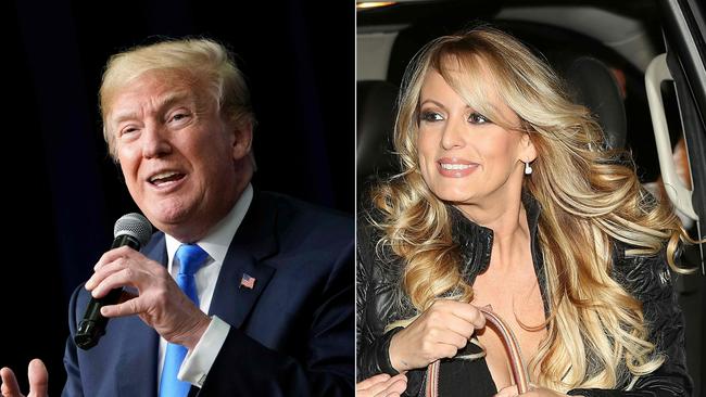 Donald Trump speaking at The Generation Next event, and actor Stephanie Clifford, who uses the stage name Stormy Daniels, arriving to perform at the Solid Gold Fort Lauderdale strip club in Pompano Beach, Florida.