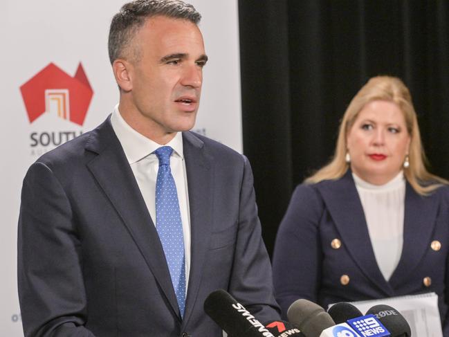 ADELAIDE, AUSTRALIA - NewsWire Photos NOVEMBER 9, 2022: Premier Peter Malinauskas, flanked by Child Protection Minister Katrine Hildyard, release the Hyde and Alexander child protection reports. . Picture: NCA NewsWire / Brenton Edwards