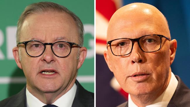 Prime Minister Anthony Albanese and Opposition Leader Peter Dutton face off in the first leaders’ debate on Tuesday. Pictures: NewsWire