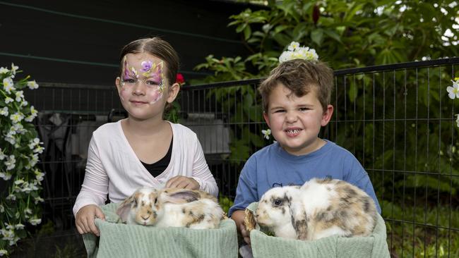 Avery Fisher and Sienna Weber as families enjoy a day of fun and activities at a special Harmony Day celebration at the Malak Community Centre as part of the Fun Bus program. Picture: Pema Tamang Pakhrin