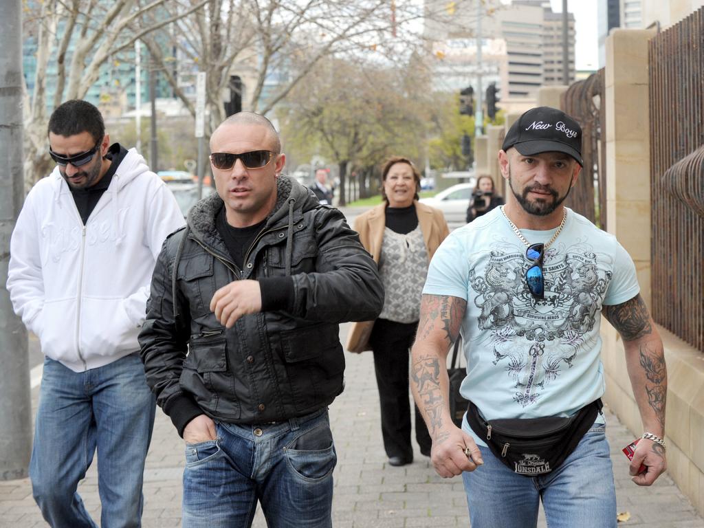 July 2011 - the then-leader of the New Boys gang, Vince Focarelli leaves Adelaide Magistrates Court after being acquitted of affray over a brawl in Hindley Street. This photo also features Michael Sfyris.