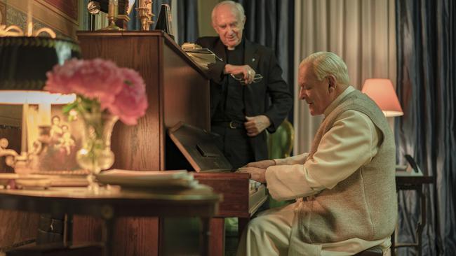 Anthony Hopkins and Jonathan Pryce in The Two Popes. Picture: Peter Mountain/Netflix